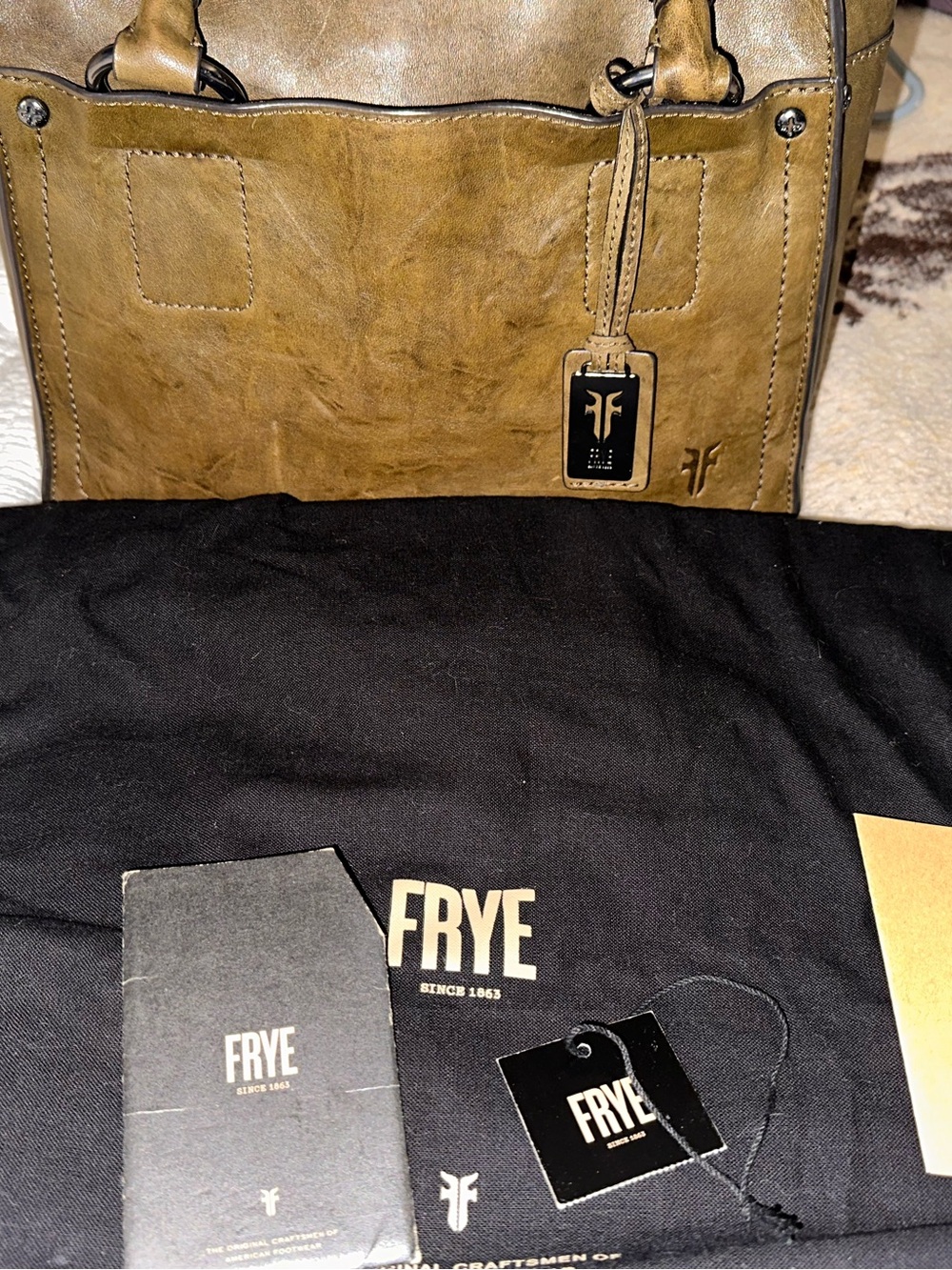 Frye Olive-Tone Leather Tote with Front Slip Pocket